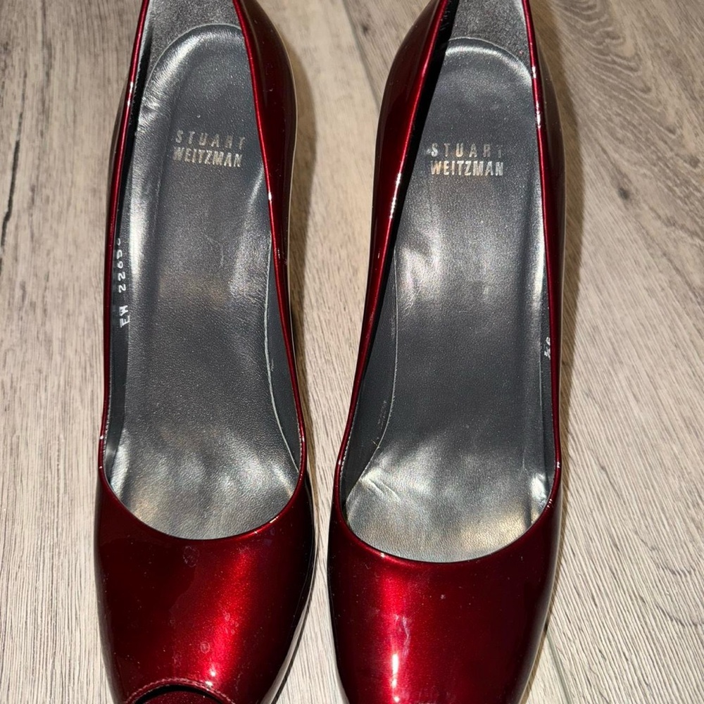 Stuart Weitzman Red Heels Metallic Pointed Toe